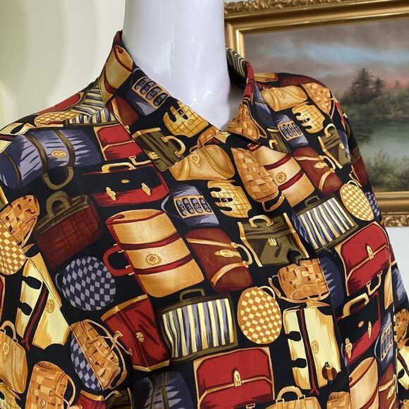 100% Silk J. McLaughlin Vintage Printed Button Down Shirt - Picture 8 of 15